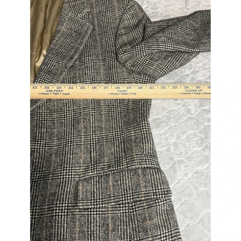Jos A Bank Mens Glen Plaid Blazer 100% Camel Hair Grey Tan Sport Coat 44R 45R